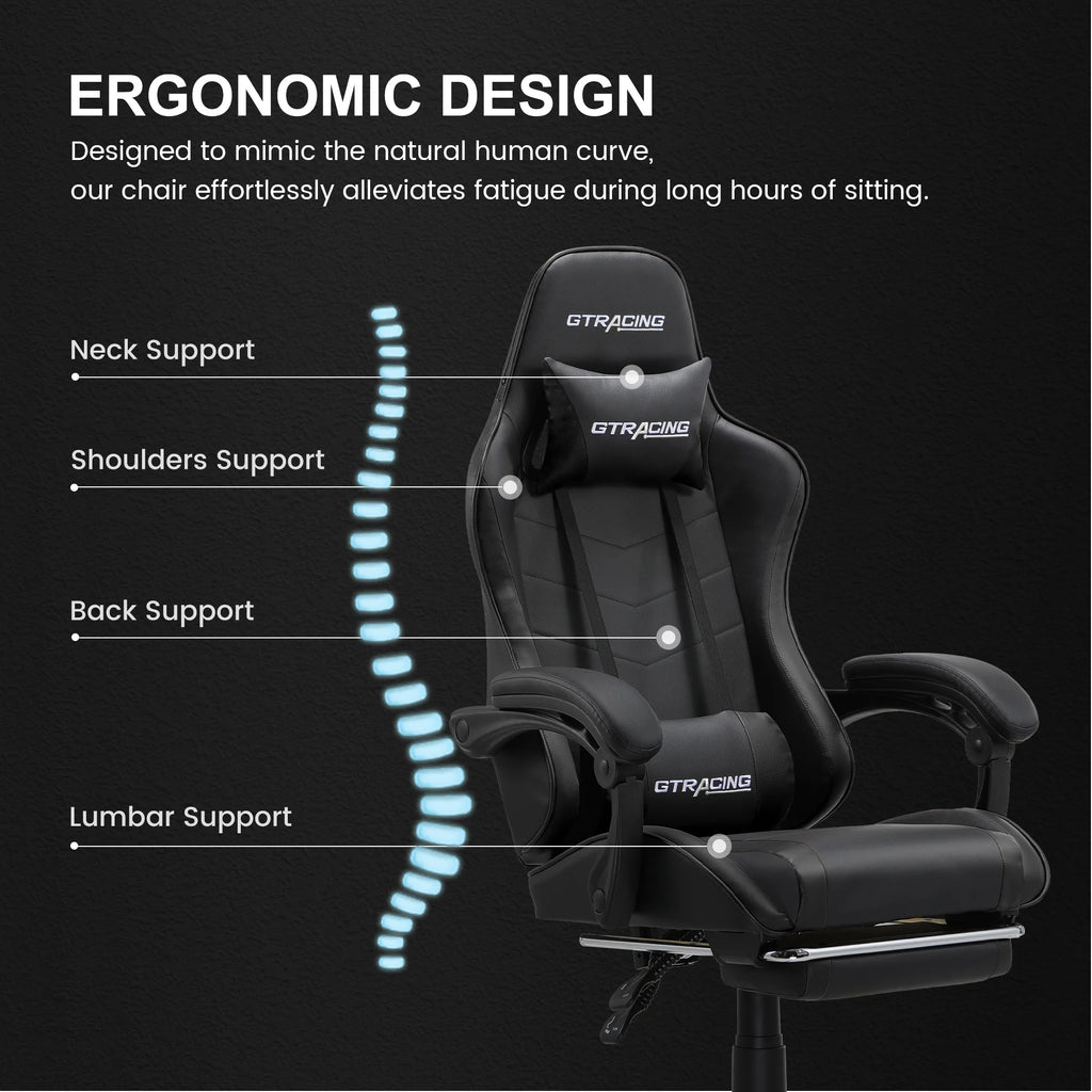 GTRACING GTWD-200 Ergonomic Gaming Chair with Adjustable Pillows and Footrest , White