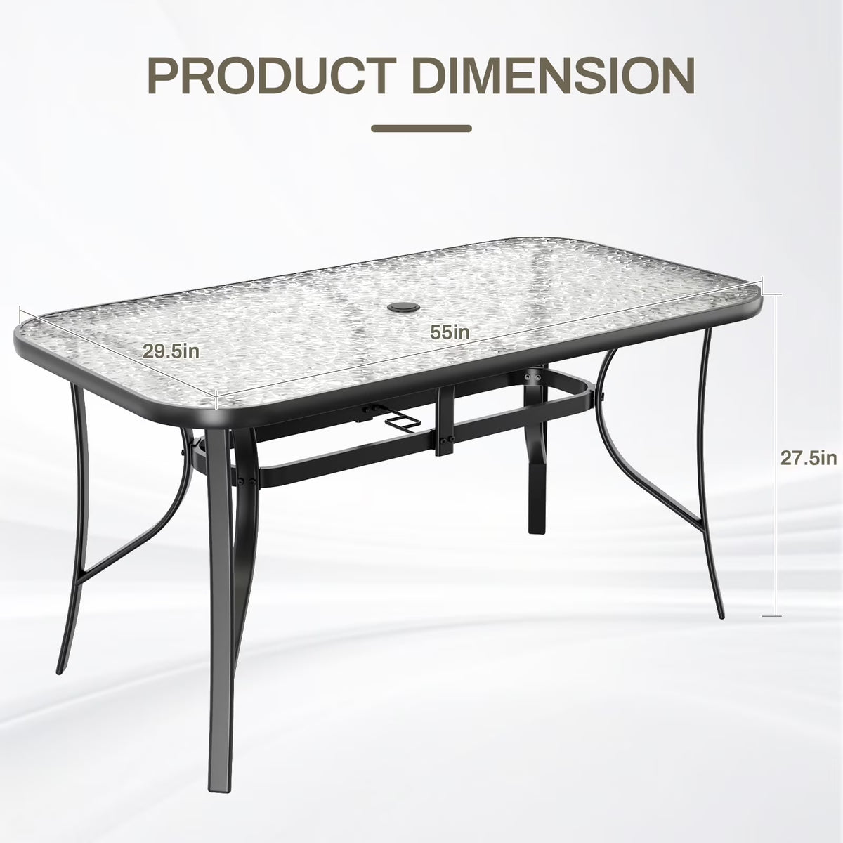 Arlopu Patio Rectangular Tempered Glass Dining Table, All-Weather Use, Outdoor Table for Garden & Backyard