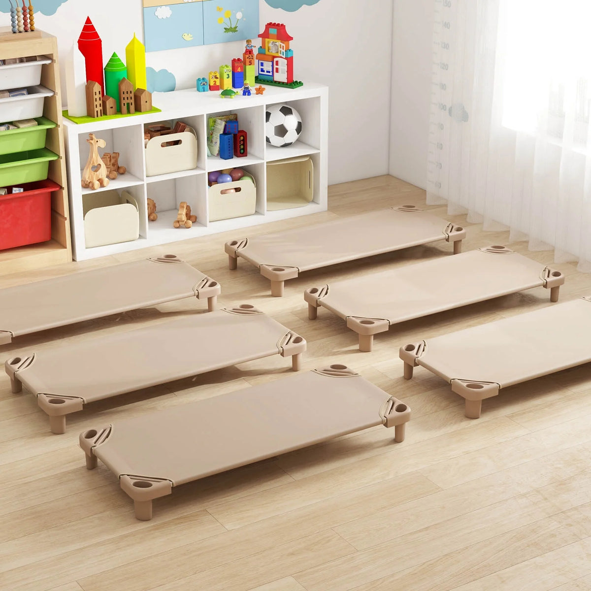Costway Pack of 6 Kids Stackable Naptime Cot 52'' L x 23'' W Daycare Rest Mat Blue