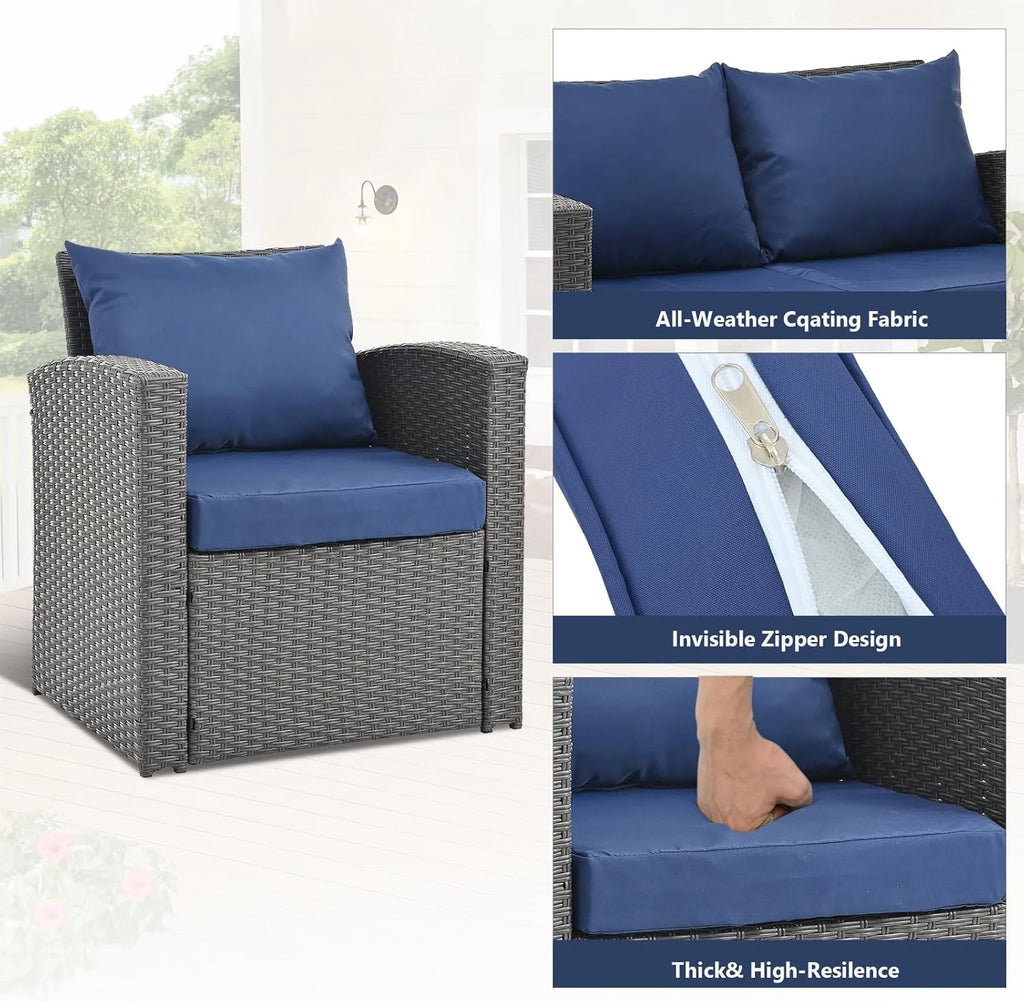 HighSound 4 Piece Patio Furniture Set, Outdoor Wicker Patio Sectional Sofa, All Weather PE Rattan Outdoor Sectional with Cushions & Coffee Table, Dark Gray