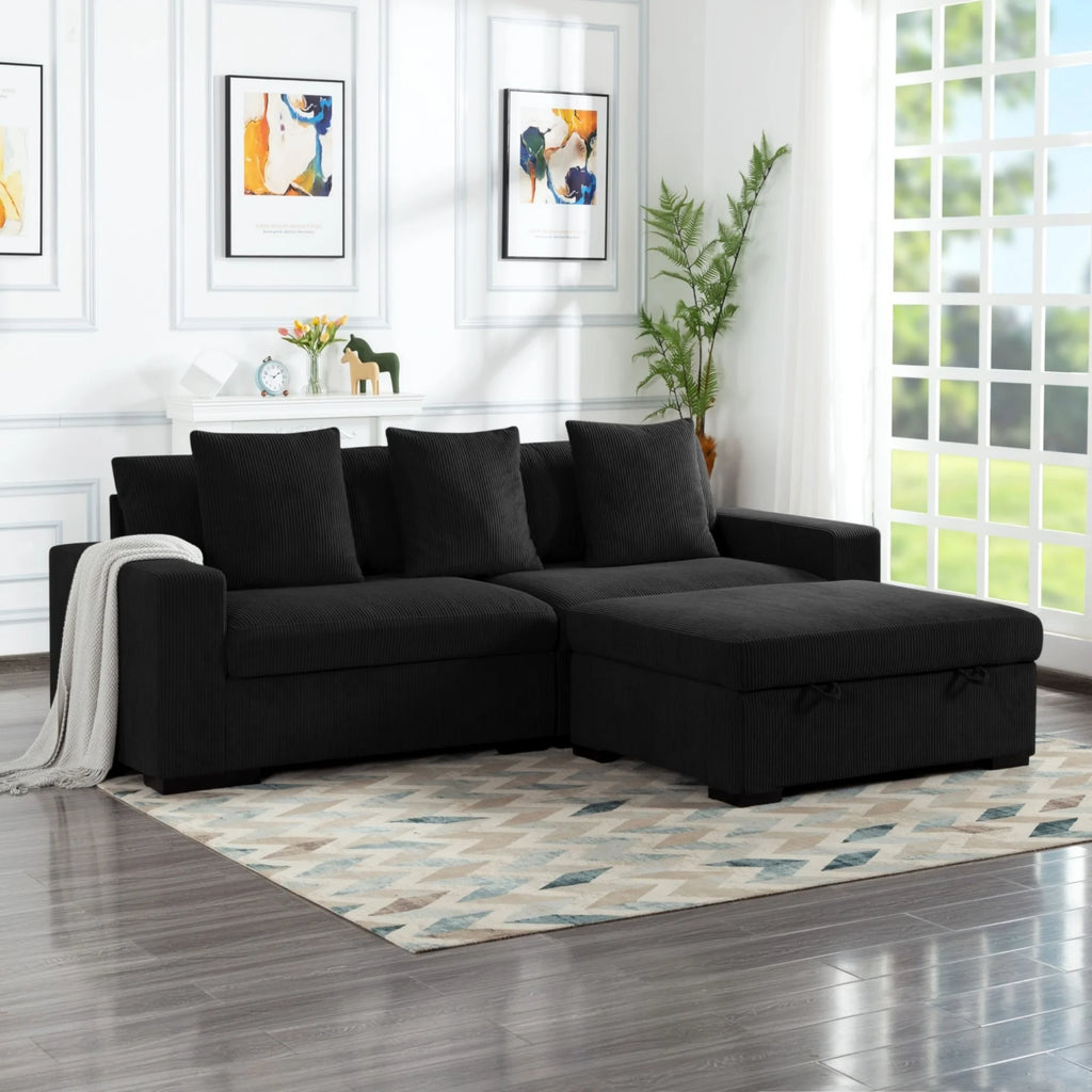 Gewnee 103.5-Inch Modular Corduroy Sofa Set with Solid Wood Legs, High-Density Foam, Suitable for Living Room/Bedroom/Office