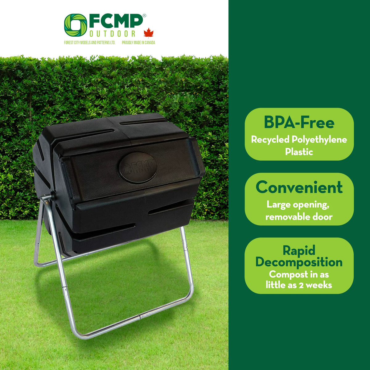 FCMP Outdoor 37 Gallon Single Chamber Roto Tumbling Compost Bin, Black