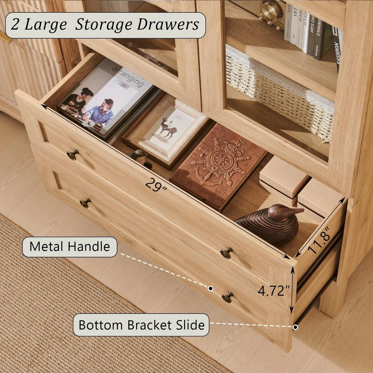 IFGET 71-Inch Arched 4-Tier Bookcase with Glass Doors and Drawers