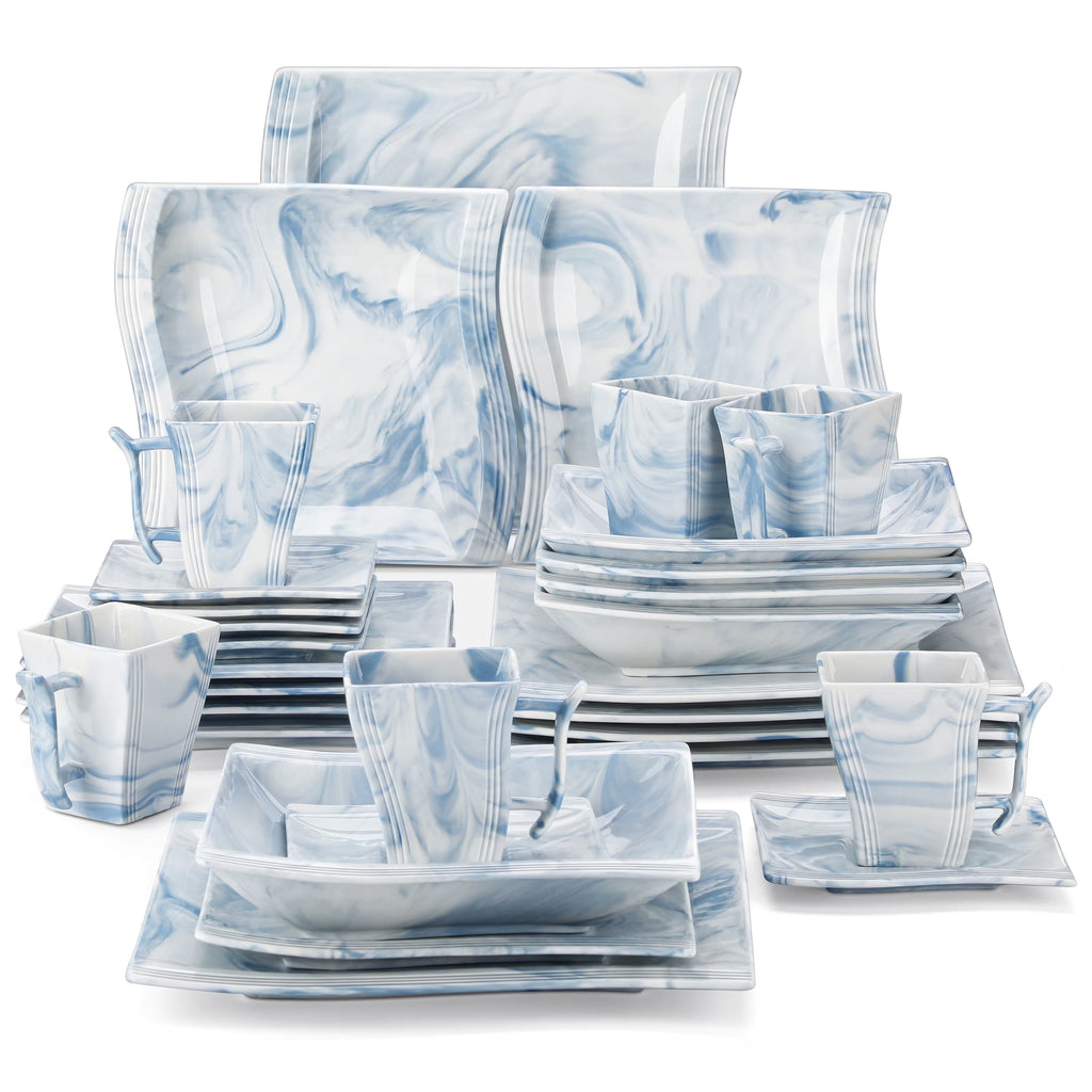 MALACASA Porcelain Tableware Sets, Ivory White, 30-Piece (6 Packs)