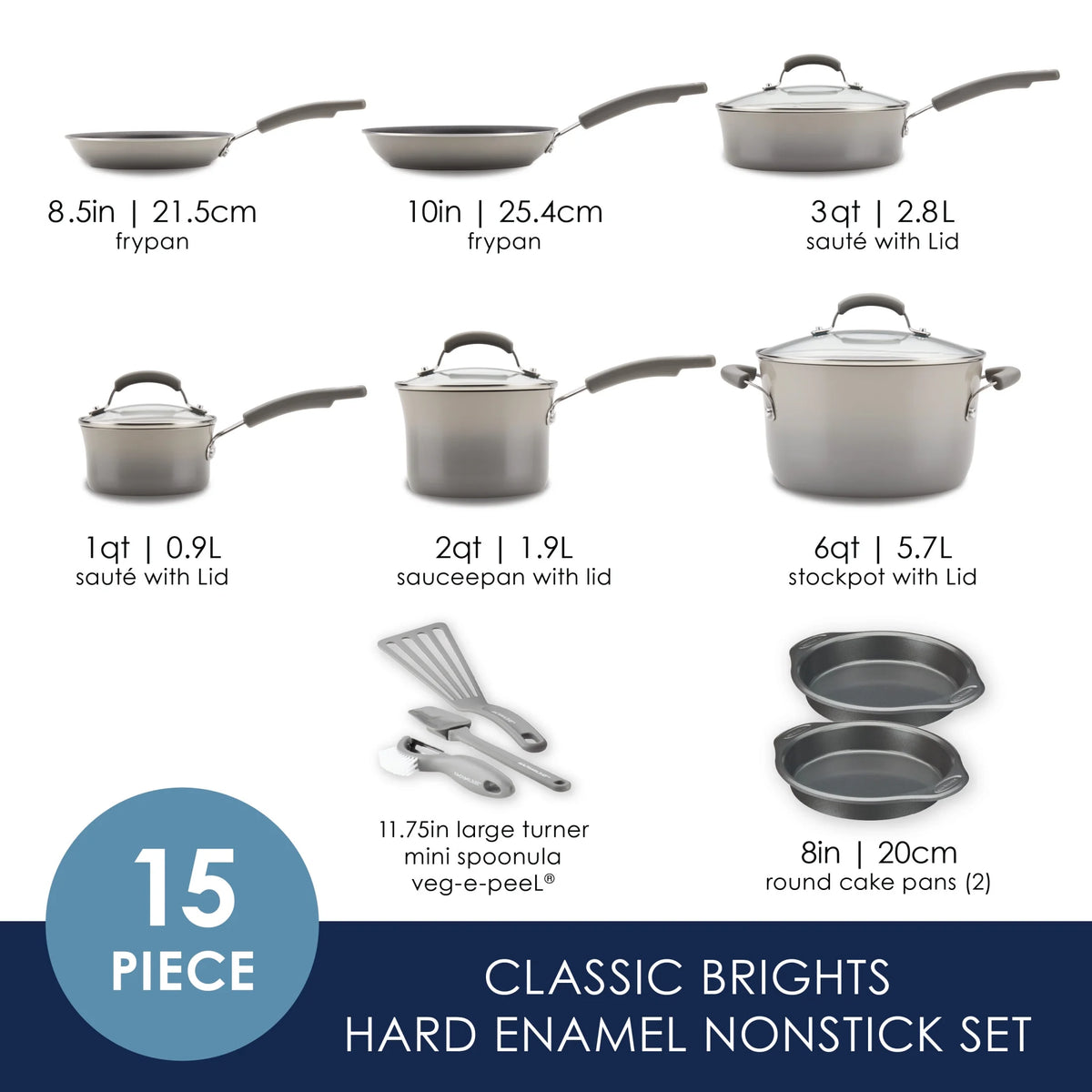 Rachael Ray 15-Piece Nonstick Pots and Pans Set/Cookware Set, Marine Blue