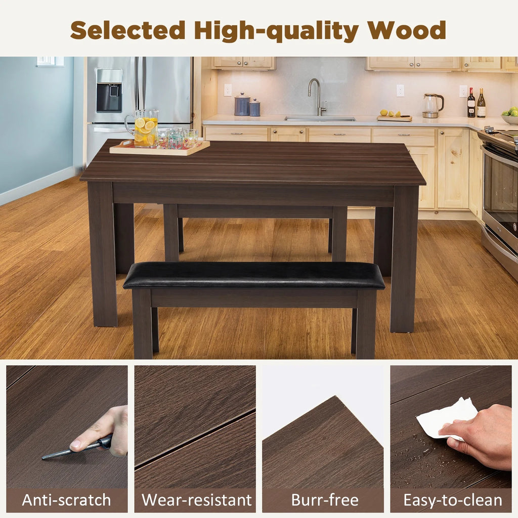 AVAWING 44" Dining Room Bench Set of 2, Wood & Linen Fabric Kitchen Benches, Beige & Natural