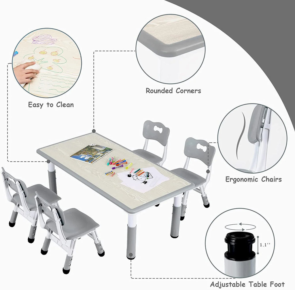 Arlopu Toddler Table and Chair Set Height Adjustable, Kids Activity Table for Reading, Drawing, Eating, Studying, Max 220lbs