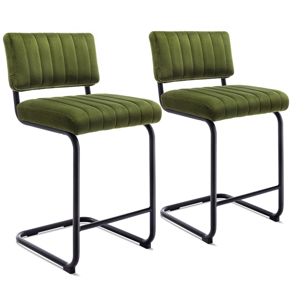 Zesthouse 24" Velvet Counter Stools Set of 2, Modern Counter Height Bar Stools with Back and Black Metal Base, Green