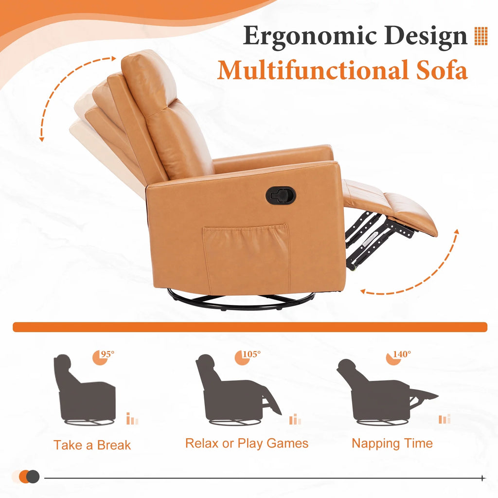 Recliner Message Chair with Footrest, Swivel Rocking Glider, High Back Upholstered Deep Seat for Living Room, Grey