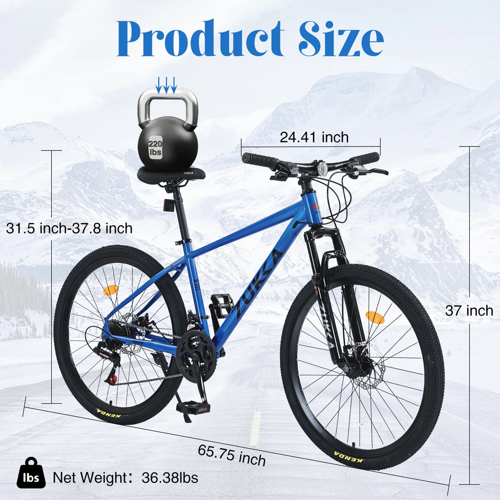 Aukfa 26" Mountain Bike for Men/Women,24 Speed Adult Bicycle Suspension Fork,Fits Riders 5'4" - 6'2"Red