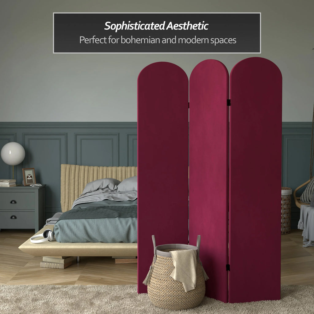6 ft. Classic Arch Velvet Room Divider Lilac 3 Panel