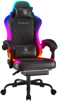 GTRACING RGB Ergonomic Gaming Chair with Massage, LED Lights, Footrest, Lumbar Support and Backrest, Black
