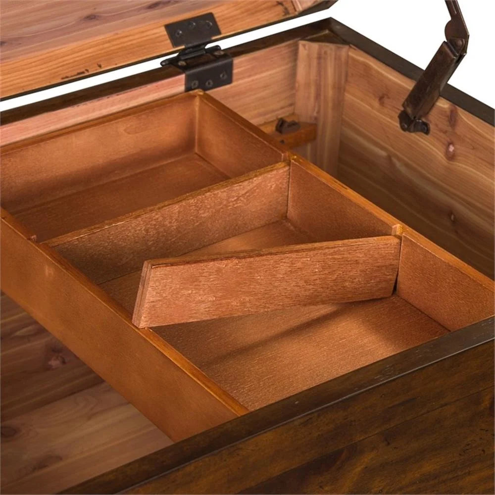 Pemberly Row Rustic Wood Storage Trunk in Brown