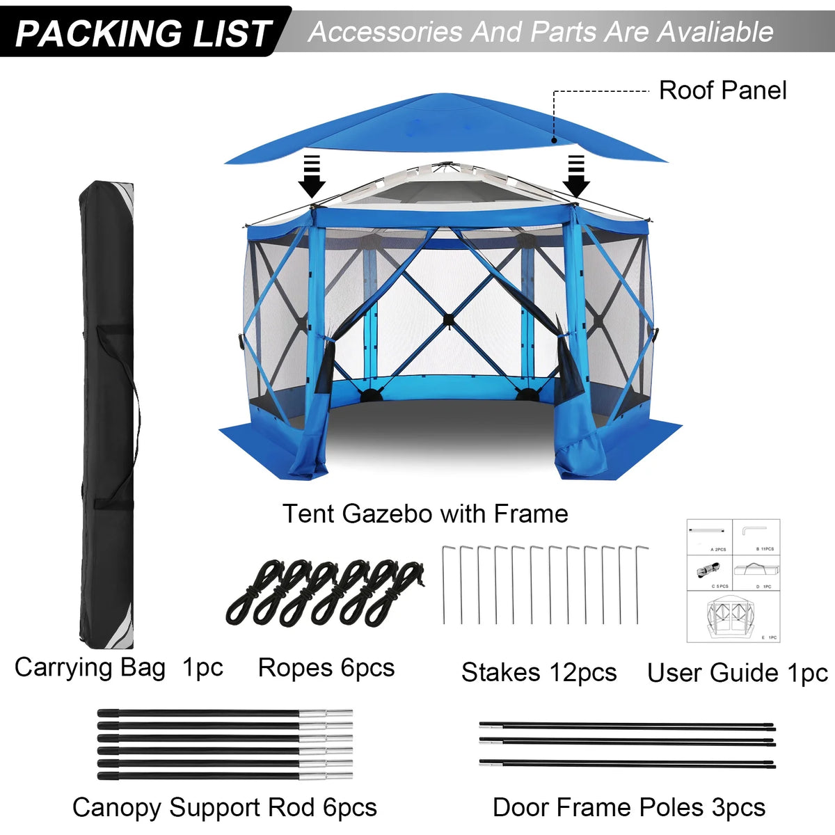 HOTEEL 12x12 Portable Pop-Up Outdoor Camping Gazebo, Screen Tent with Mosquito Nettings, Waterproof, UV, Bite Proof, Removable top Glamping Canopy with Carry Bag, Gray