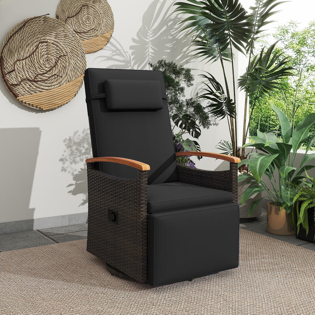 Costway Outdoor 360�� Swivel Rattan Recliner Chair Patio Wicker Chaise Lounge Chair Beige