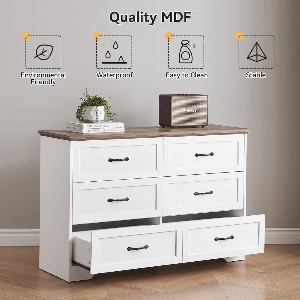 Luku Modern 5 Drawers Dresser, Chest of Drawers Closet Organizers and Storage Clothes, White