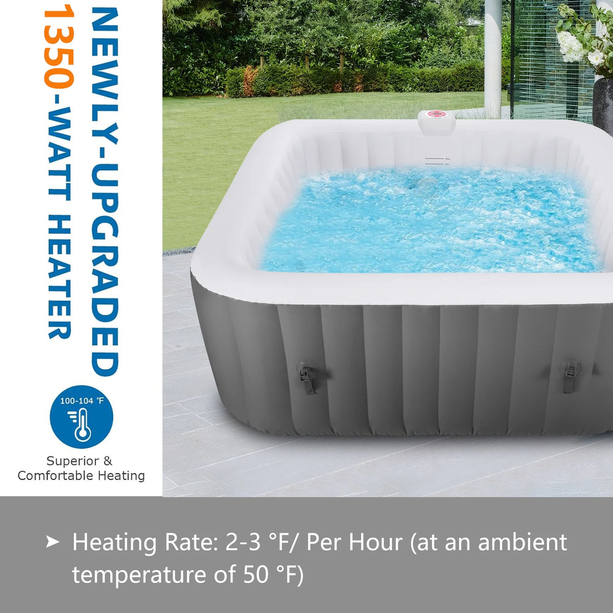 73 inch 4-6 Person Inflatable Hot Tub Spa with Control Panel, Outdoor Portable Hottub with 130 Jets, Insulated Tub Cover and Floor Protector, Temperature up to 104��F, Gray