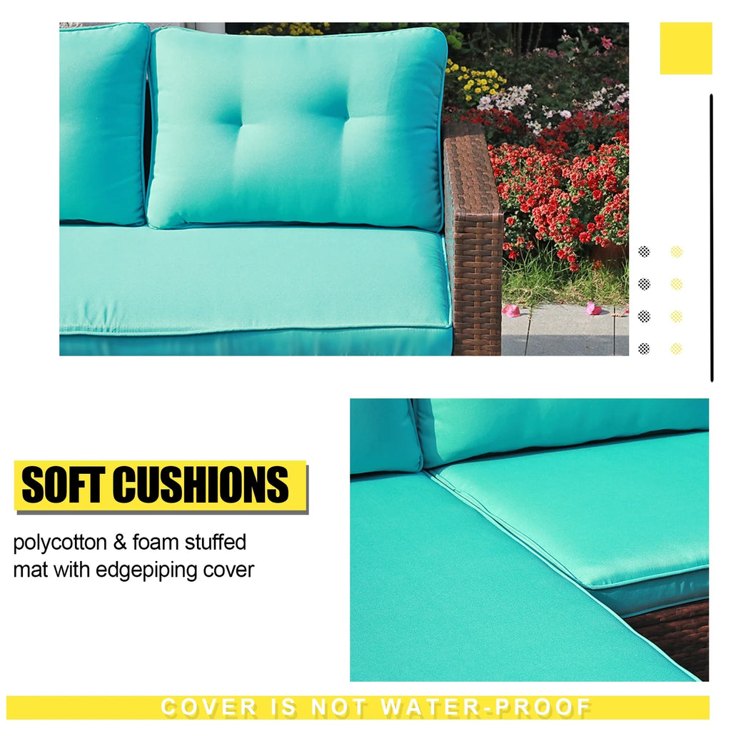 3 Piece Patio Furniture Sets,  Outdoor All-Weather Wicker Sectional Sofa Set, Beige