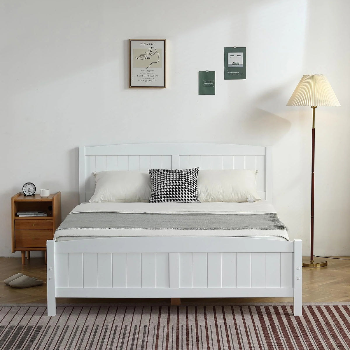 Zimtown Twin Bed Frame,Solid Pine Wood Kids Twin Platform Bed Frame, Bedroom Twin Bed with Headboard for Adults, White