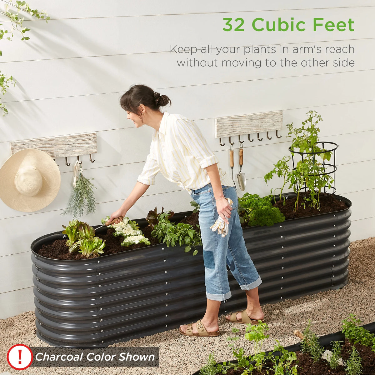 Best Choice Products 8x2x2ft Metal Raised Garden Bed, Oval Outdoor Planter Box w/ 4 Support Bars - Charcoal