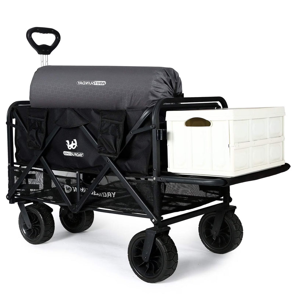 Collapsible Double Decker Wagon, Heavy Duty Foldable Wagon with All-Terrain Big Wheels, Beach Wagon for Camping, Sports, Shopping, Garden��