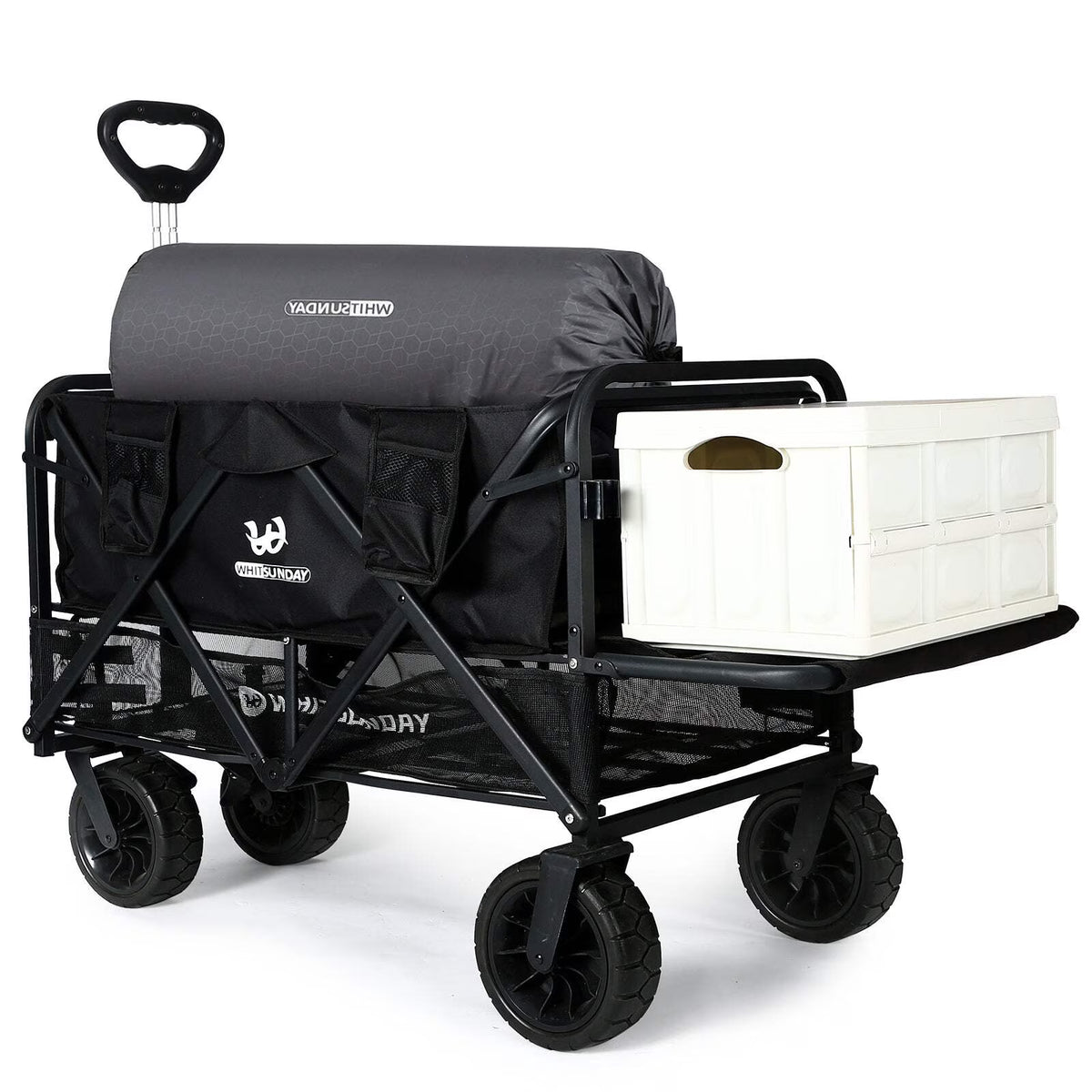 Collapsible Double Decker Wagon, Heavy Duty Foldable Wagon with All-Terrain Big Wheels, Beach Wagon for Camping, Sports, Shopping, Garden��