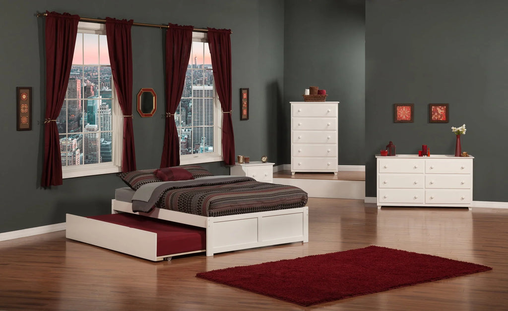 Concord Full Platform Bed with Flat Panel Foot Board and Full Size Urban Trundle Bed in White