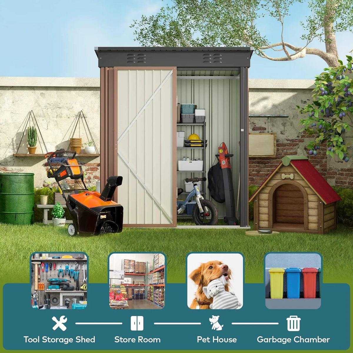 5'x3' Outdoor Storage Shed, Lofka Metal Storage Tool Shed with Single Lockable Door, for Bike| Garden Tools| Patio, Grey