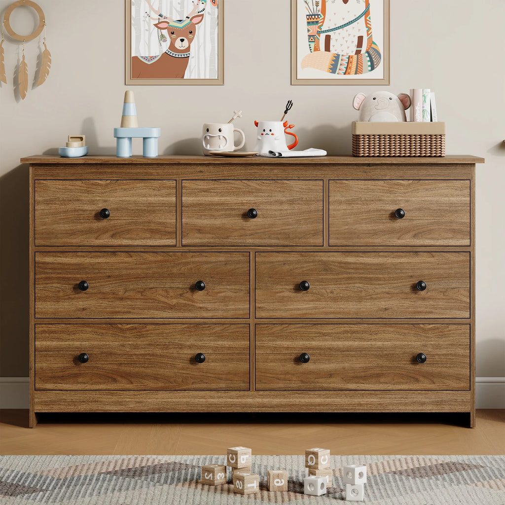 YouTrend 7 Drawer Dresser,White Dresser for Bedroom Drawer Organizer Storage Drawers,Wood Adult Storage Cabinet Living Room Hallway
