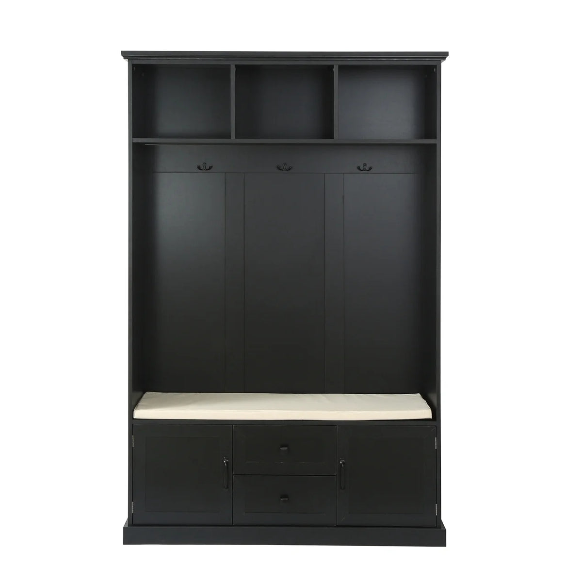 Triple Tree 3-in-1 Modern Wooden Tiger Entryway Bench Storage Cabinet Hall Tree