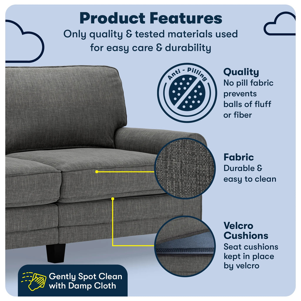 Serta Copenhagen 73" Rolled Arm Sofa with Removable Covers Light Gray