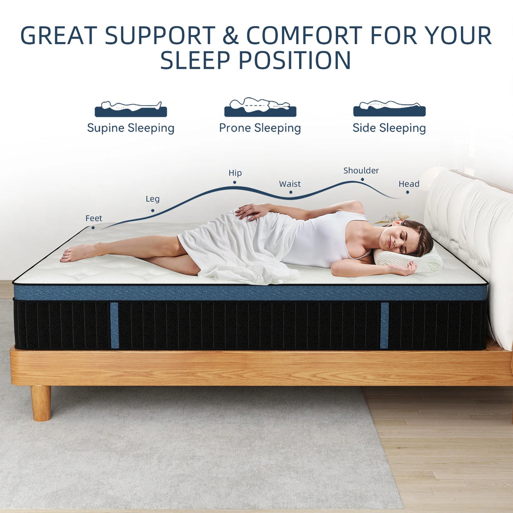 Kviwasha Queen Mattress 14 inch Memory Foam and Spring Hybrid Mattress in a Box Pressure Relief, Breathable