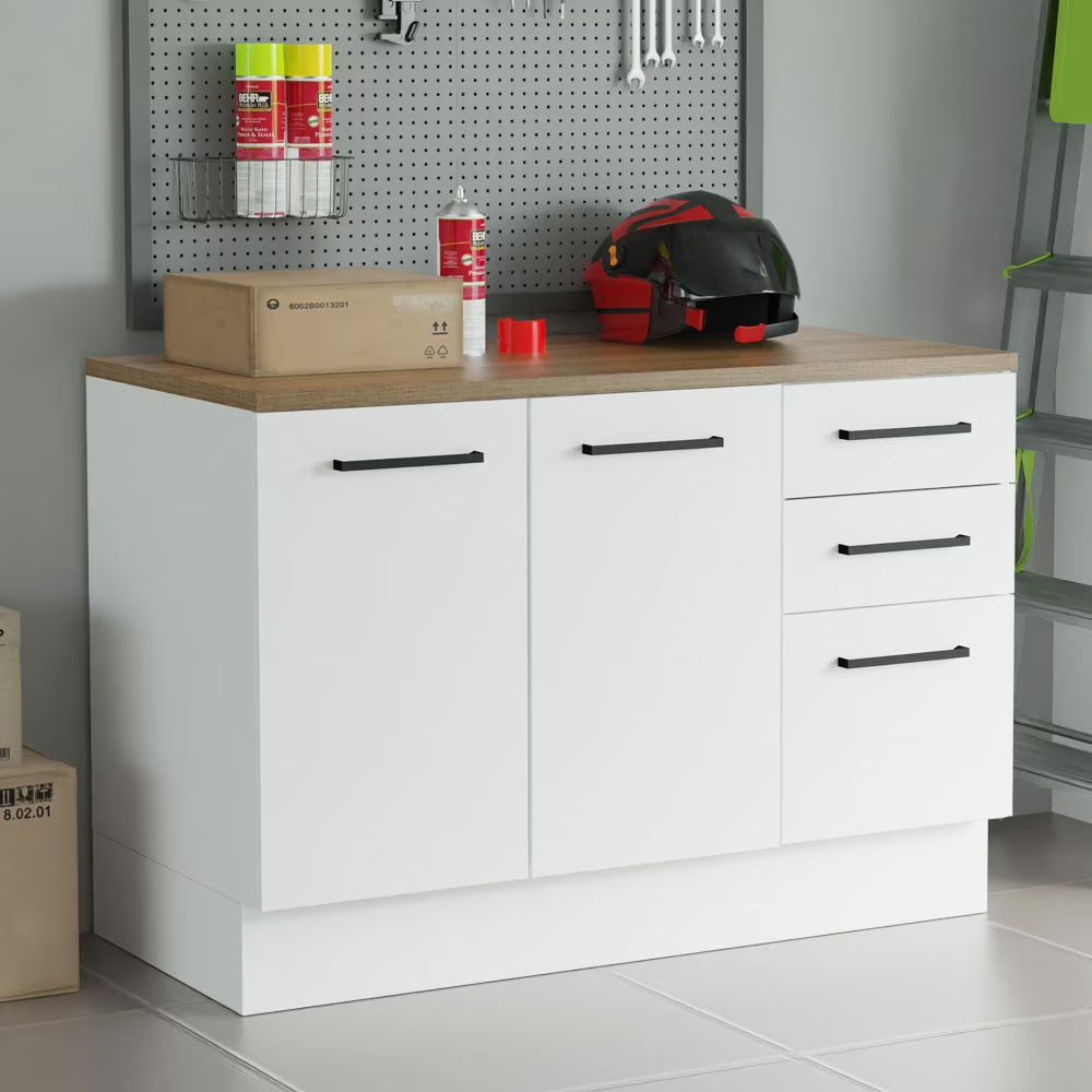 Madesa Garage and Utility Room Base Storage Cabinet with 2 Doors and 3 Drawers Storage Shelves 47 Inch Wooden Organization Unit - White