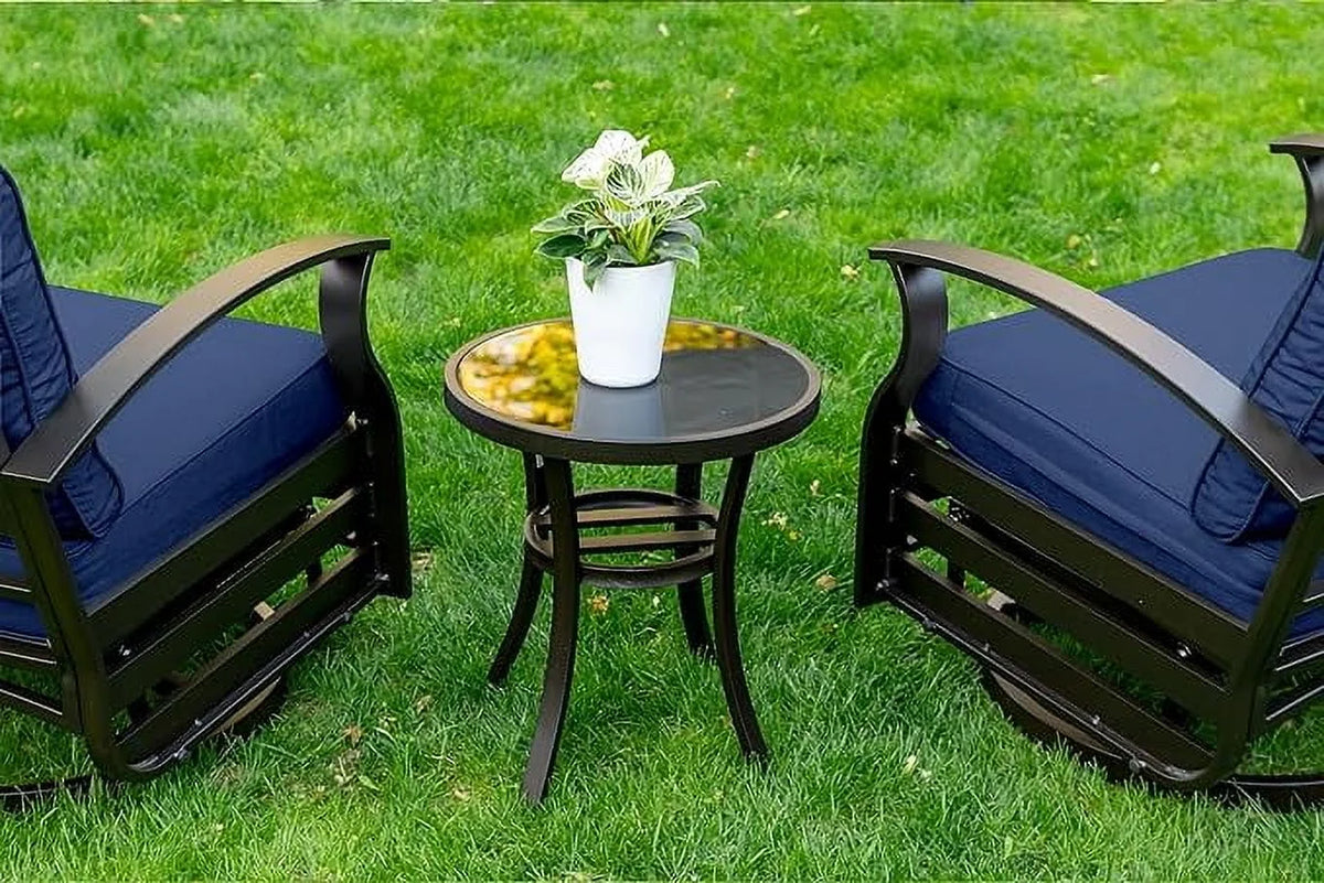 ALAULM 3 Piece Patio Outdoor Aluminum Metal Swivel Rocking Chair with 1 Coffee Table and 2 Khaki Padded Cushions Outdoor Metal Swivel Rocking Chair Furniture Conversation Set for Porch Garden
