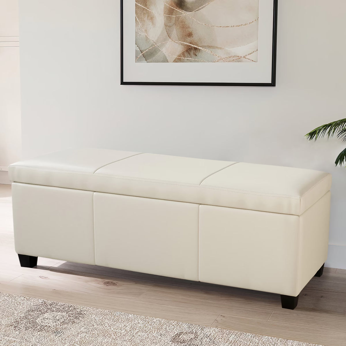 BELLEZE Storage Ottoman Bench Footstool - Amherst (Beige)