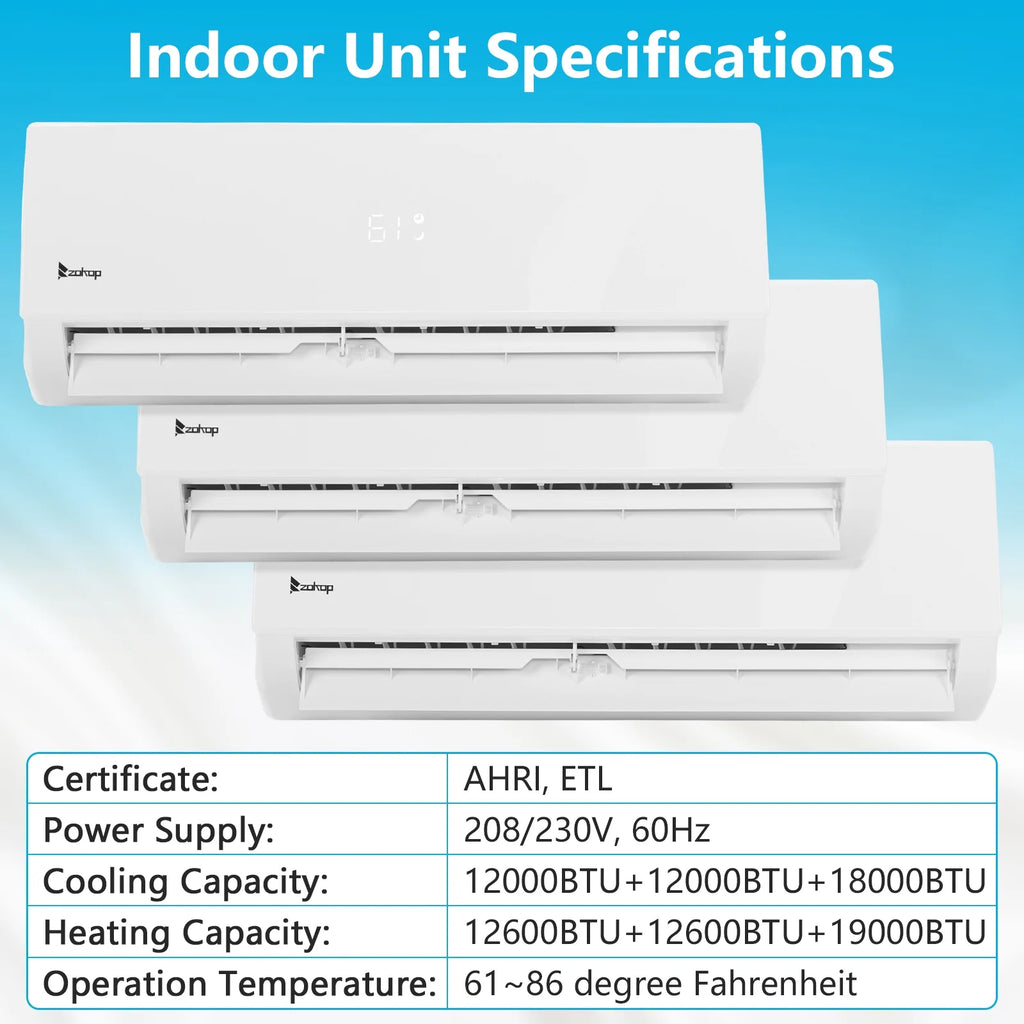 Ktaxon 2 Zone 9000 + 9000 BTU WIFI Mini Split AC/Heating System, 19 SEER2 Dual Zone 18000 BTU Ductless Split Air Conditioner with Pre-Charged Condenser, Heat Pump & 25Ft Installation Kit, 208-230V