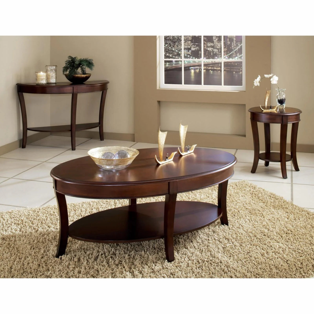 Steve Silver Troy Oval Cherry Wood Coffee Table