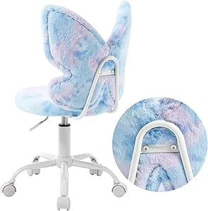 Adorable Butterfly Kids Desk Chair - Comfy Swivel Computer Chair for Girls Room, Fluffy Kids Office Chair for Reading & Vanity,Blue