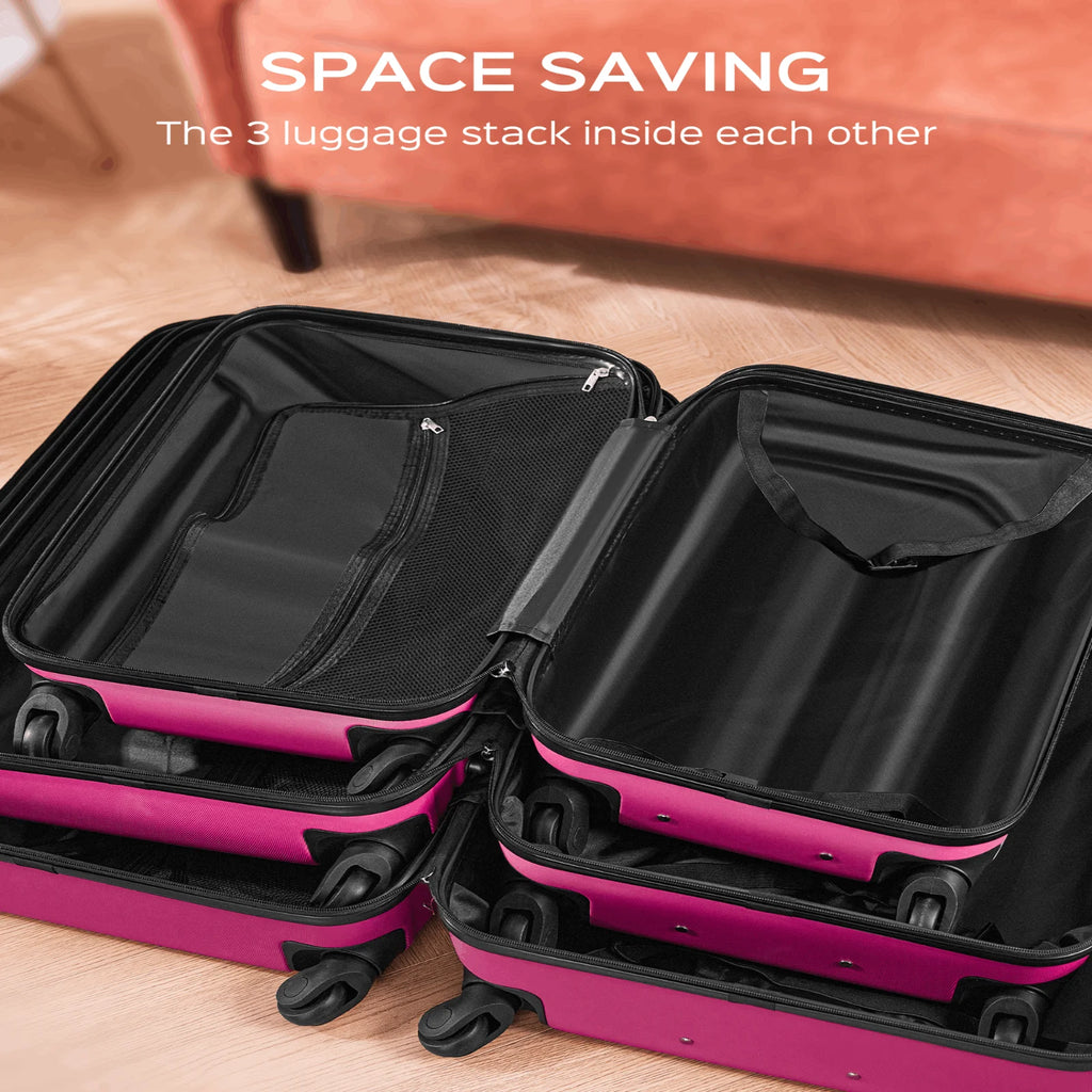 3 Piece Luggage Sets with 6 PC Organize Bags Lightweight Suitcases with Spinner Wheels, Pink
