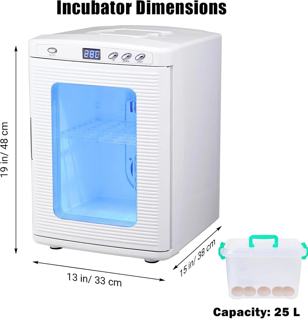 25 L Laboratory Incubator, Portable Reptile Science Laboratory Incubator, Digital Temperature Controlled 10��C-60��C (72��F to 140��F), Reptile Egg Incubator with AC&DC Power for Small Reptiles White