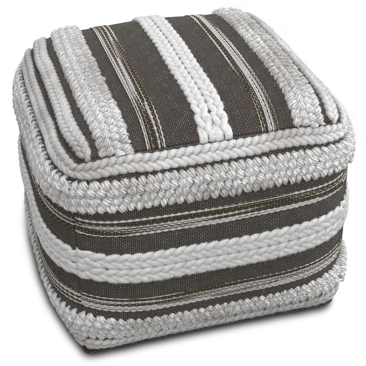 Sommer Boho Square Pouf in Natural Handloom Woven Pattern