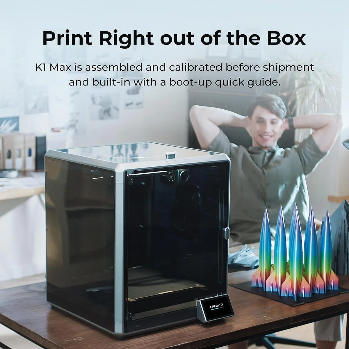 Creality K1 Max 3D Printer with 600mm/s High-Speed Fused Deposition Modeling 3D Printing Smart AI Function 300��C High-Temperature Nozzle Direct Extruder Auto Leveling Printing Size 11.81x11.81x11.81