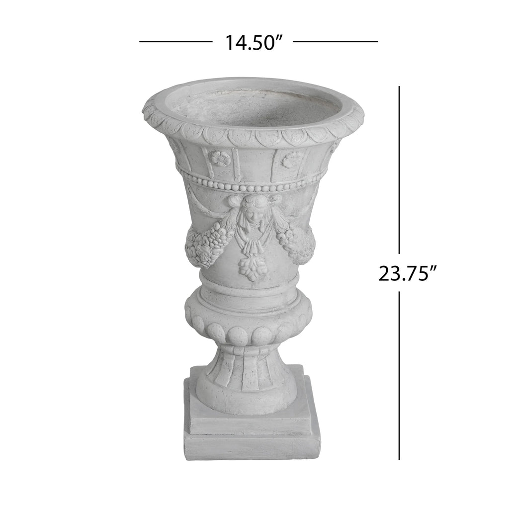 Christopher Knight Home 23.75" MGO Garden Urn Planter with Drainage Hole, Classic Outdoor Pot, Light Gray, Set of 2