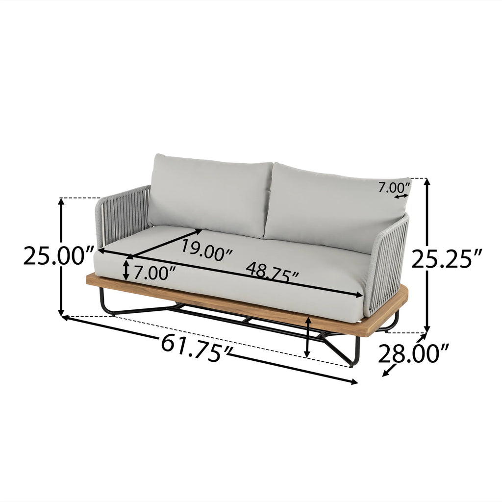 Christopher Knight Home 2-Piece Patio Furniture Outdoor Loveseat Set, Rope Woven Loveseat with Coffee Table, Beige Cushion