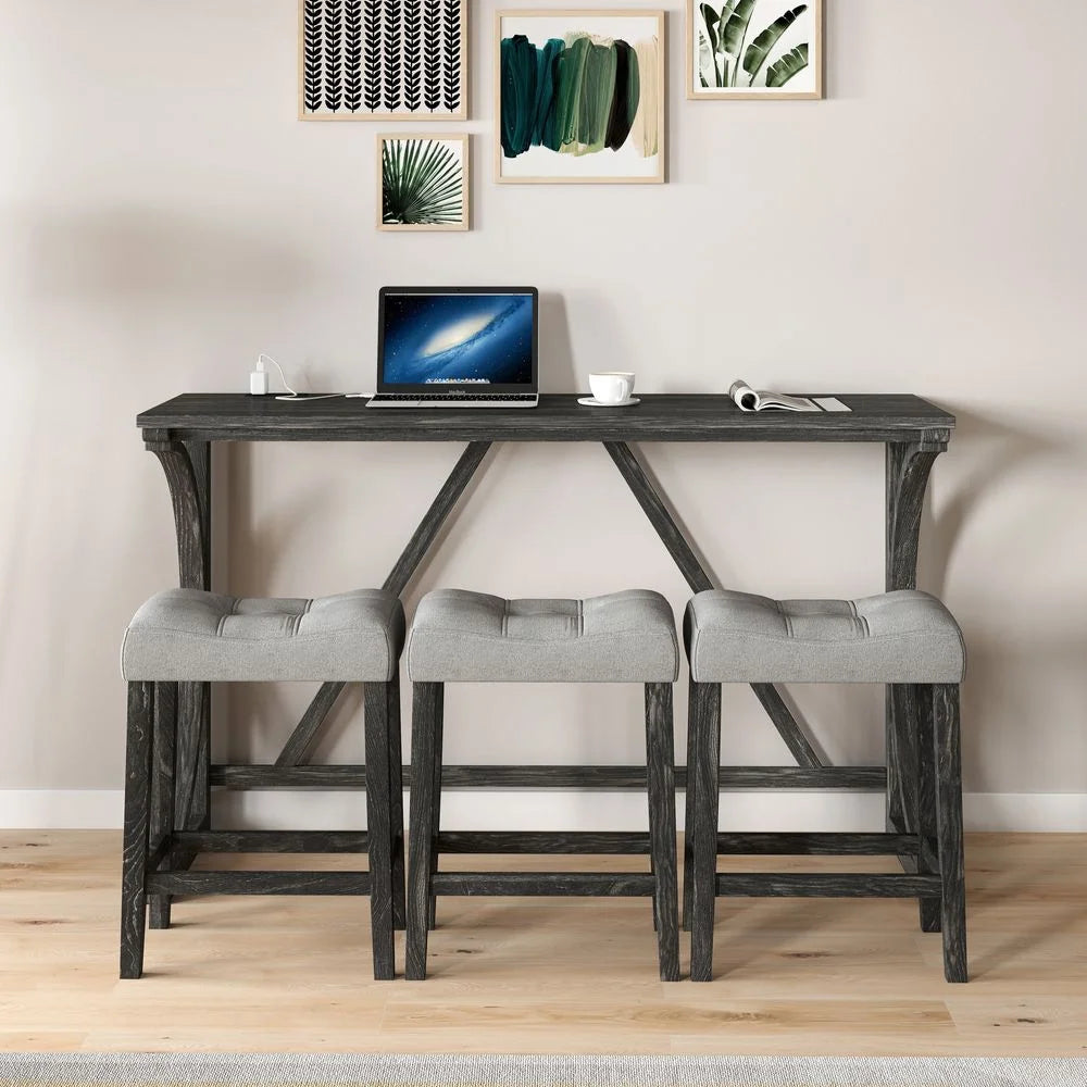 YINGYING 4 Piece Industrial Bar Table Set with Power Outlet, Bar Table and Chairs Set, Dining Table Set, Breakfast Table Set, for Living Room, Dining Room, Game Room