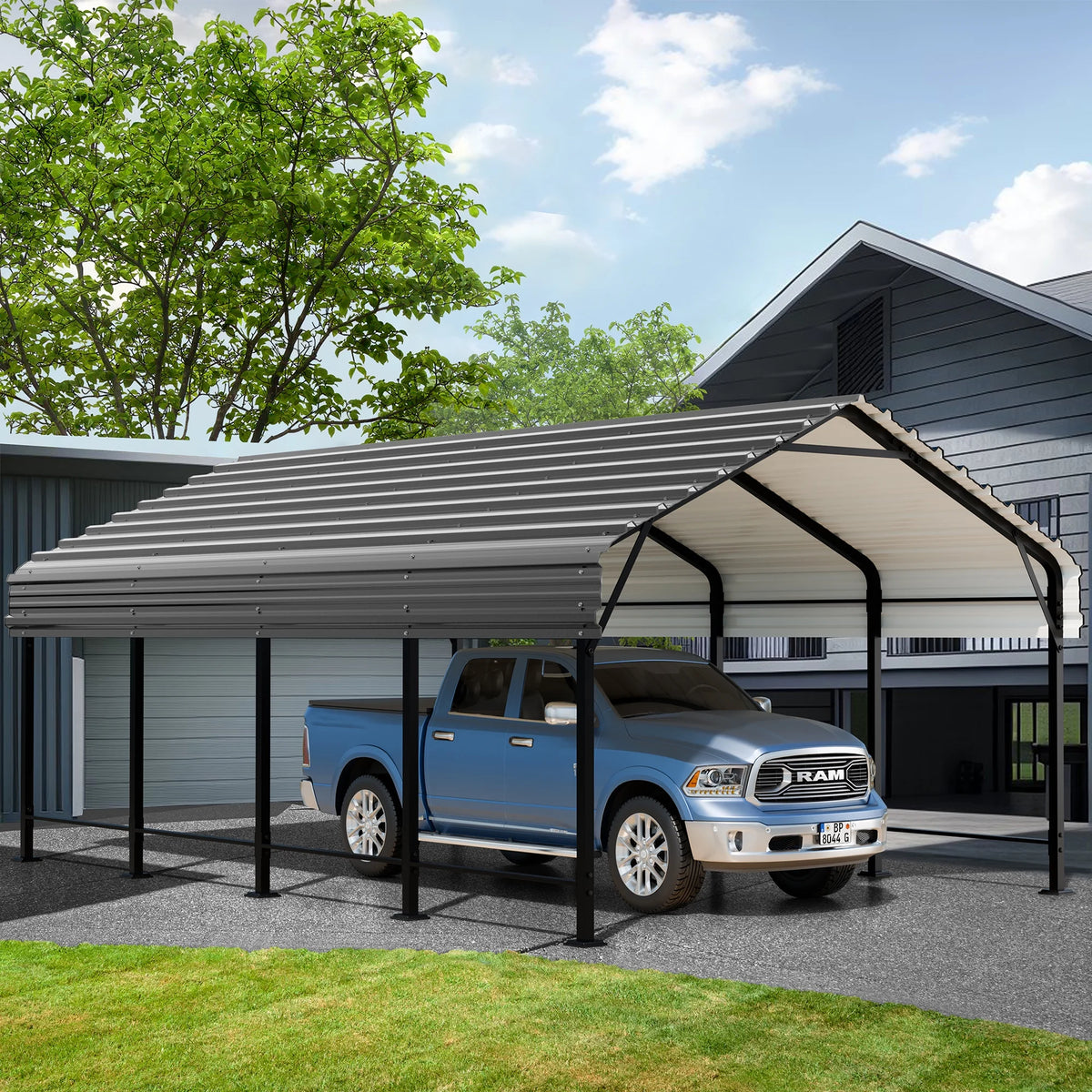 Walsunny 12X15 ft Carport Heavy Duty Carport Canopy with Galvanized Steel Roof and Frame Metal Carport Upgraded Extra Large Garage