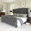 VANACC Queen Size Bed Frame, Velvet Upholstered Bed with Deep Button Tufted Wingback Headboard��Grey