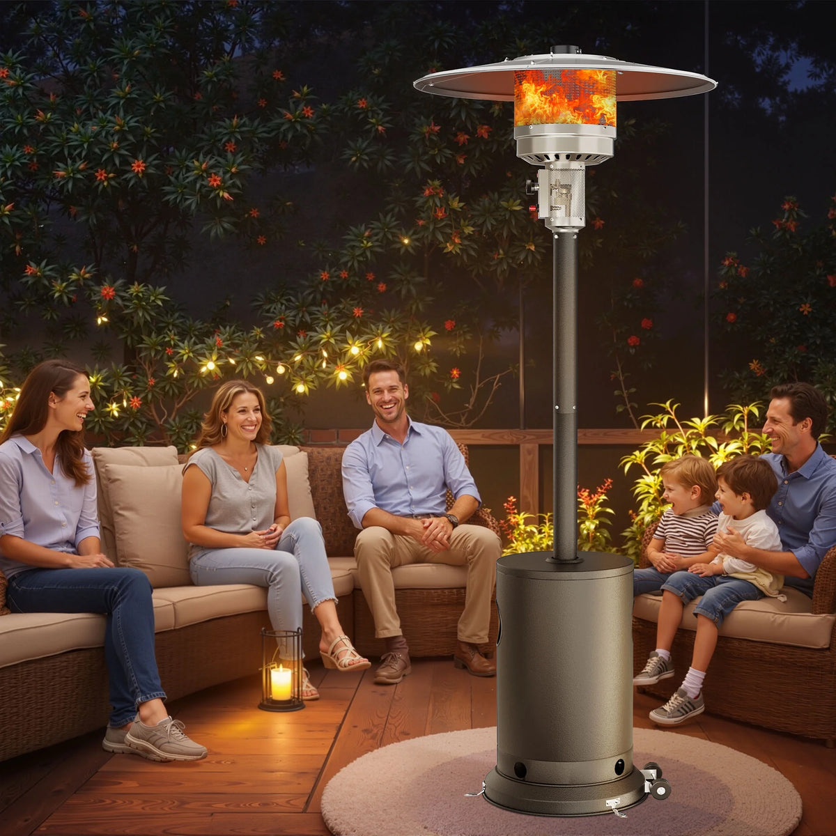 Patio Heater for Outdoor Use, 50,000BTU Propane Heater with Wheels and Adjustable Thermostat, Heavy Duty Stainless Steel Patio Heater, Freestanding Heater for Backyard, Deck, Garden, Silver