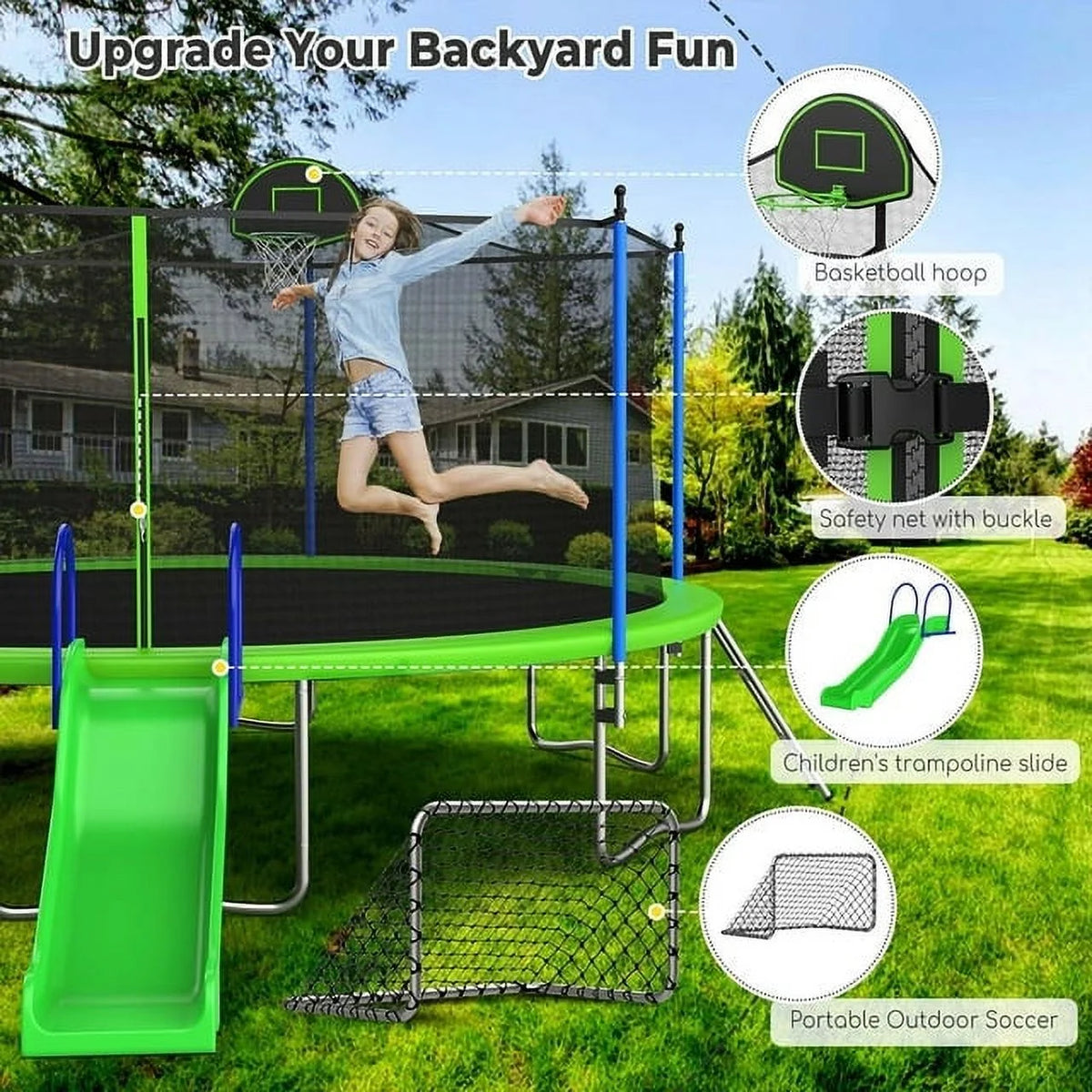 SOGES 12ft Trampolines with Slide and Swing, Basketball Hoop, 4�C7 Kids