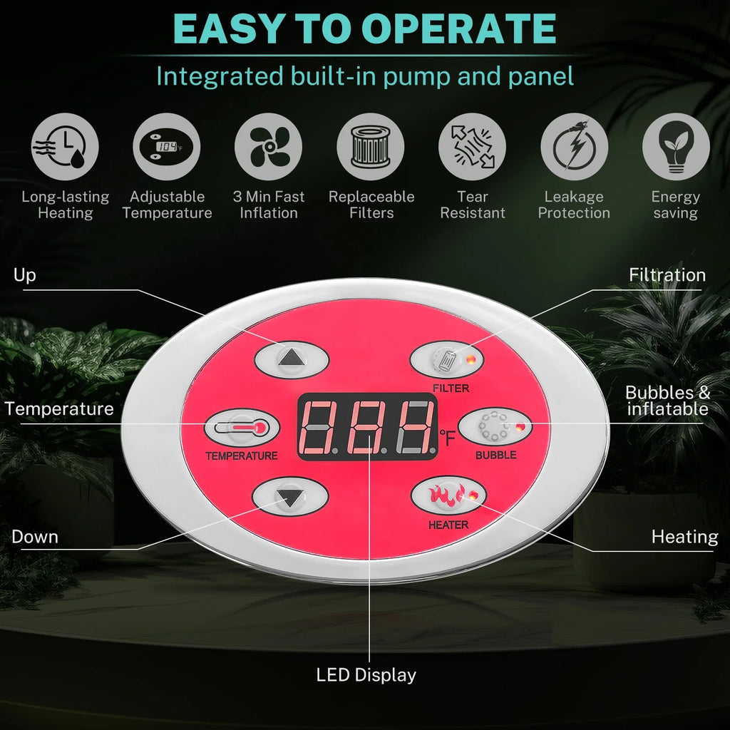 82'' Inflatable Hot Tub, Portable Hot Tub for Home Spa, Outdoor Round Hot Tub W/130pcs Jets, 6 Person Inflatable Pool with Heating, 4 Filters, 2 Cup Holders